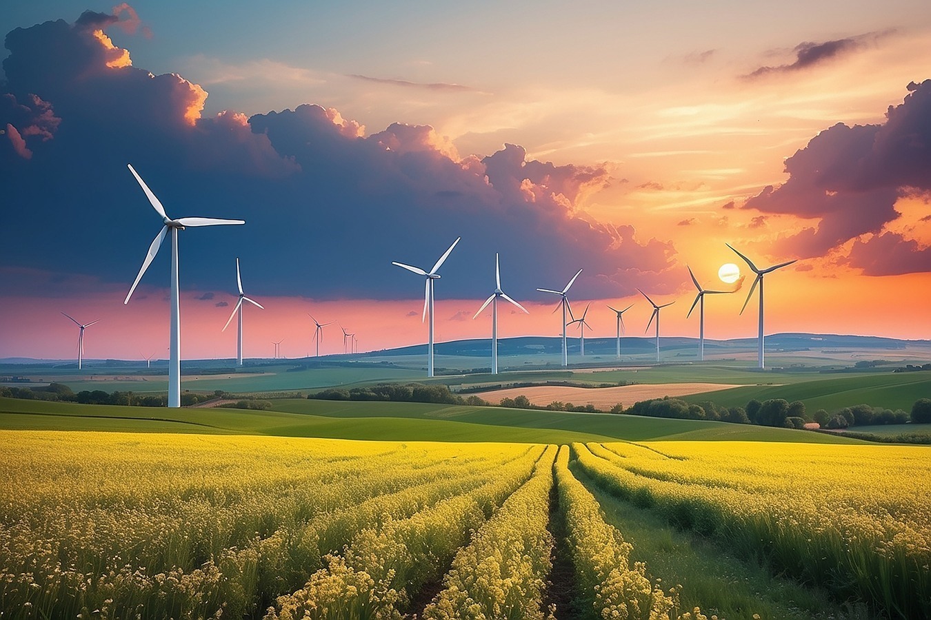 energie-wind-turbines-blooming-fields-sunset